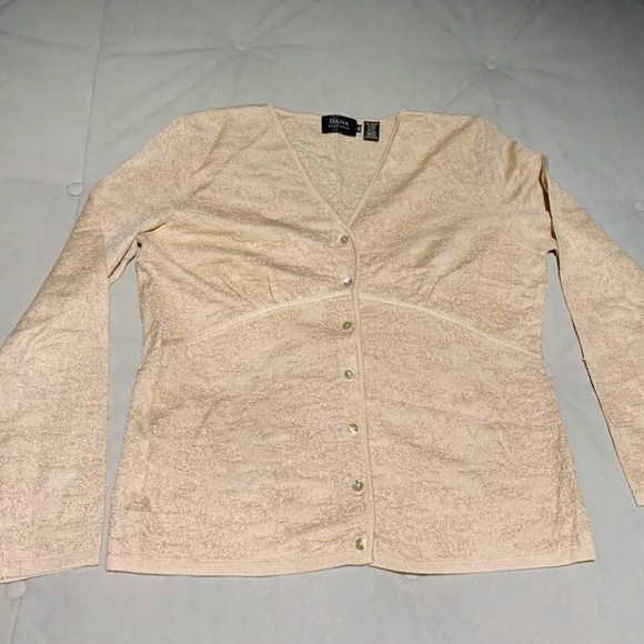Dana Buchman Pale Blush Damask Knit Cardigan Button Front Sweater XL NWOT - Picture 1 of 4
